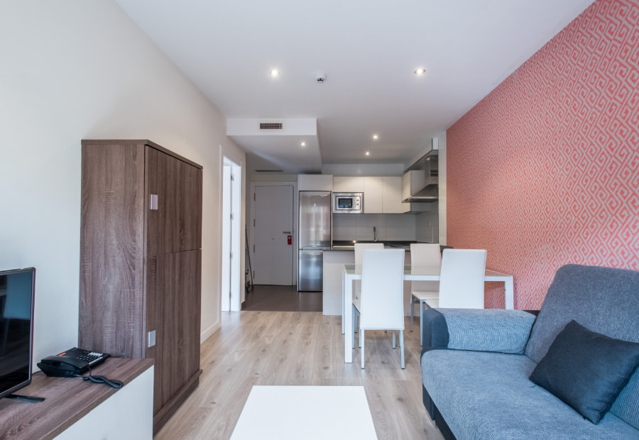 Living/dining room with open plan kitchen